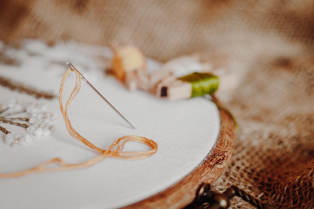 Zbliżenie igły i nici